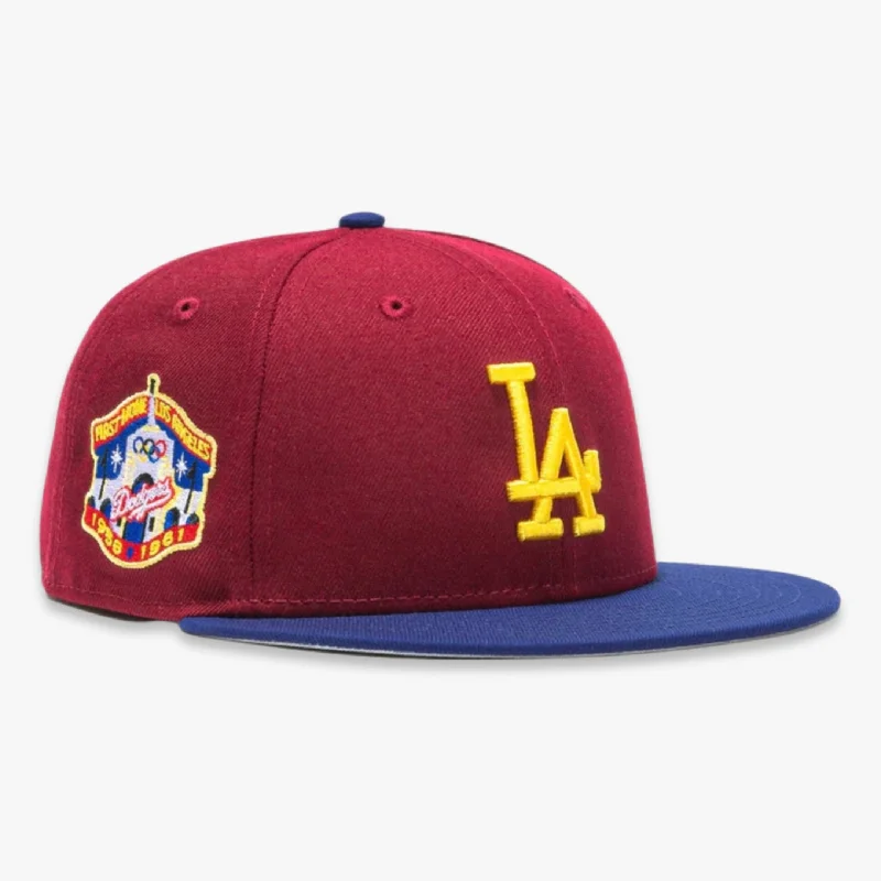 Neon trucker cap for high-visibility safety -New Era x MLB Sangria 'Los Angeles Dodgers First Home' 59Fifty Patch Fitted Hat (Hat Club Exclusive)