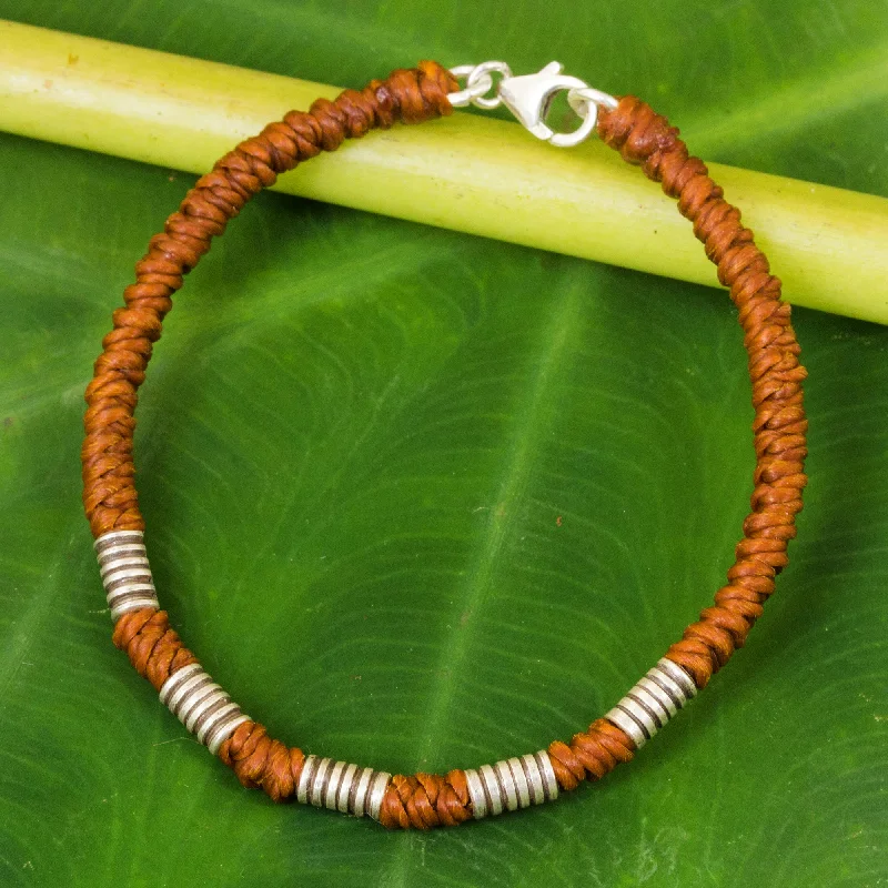 Bracelets with tiger eye for warm bands -Beautiful Jungle in Rust Handmade Wristband Braided Bracelet from Thai Artisan