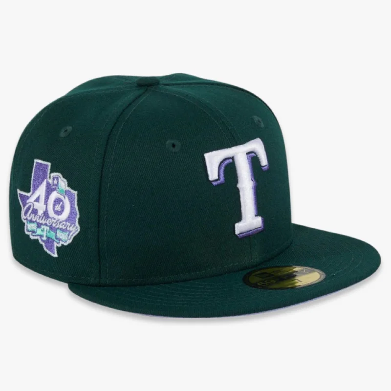 Retro baseball cap with classic team colors -New Era x MLB Lavender Fields 'Texas Rangers 40th Anniversary' 59Fifty Patch Fitted Hat (Hat Club Exclusive)