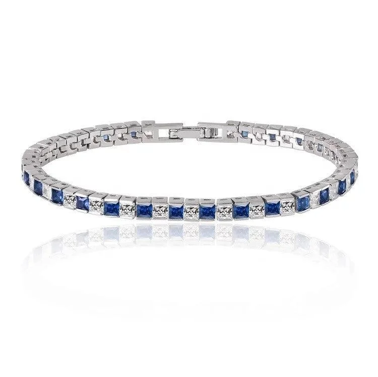 Bracelets with etched floral bands for detail -Princess Cut Tennis Bracelet with Cubic Zirconia