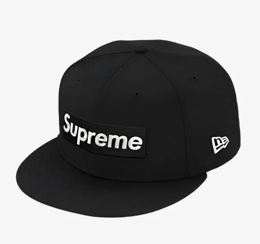 Black mesh cap for breathable summer wear -Supreme x New Era Fitted Hat '$1M Metallic Boc Logo' Black (SS20)