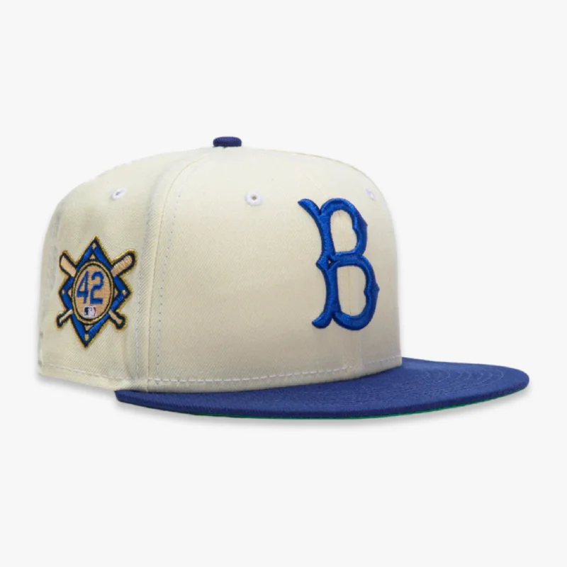 Designer dad cap for upscale casual flair -New Era x MLB White Dome 'Brooklyn Dodgers Jackie Robinson 42' 59Fifty Patch Fitted Hat (Hat Club Exclusive)