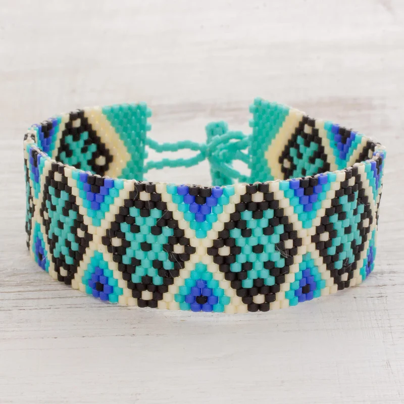 Bangles with floral peridot for green elegance -Sea Stars Blue and Black Geometric Beaded Wristband Bracelet