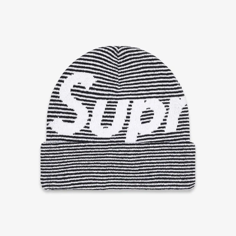 Washed cap with soft vintage feel -Supreme Big Logo Beanie Black Stripe (FW22)