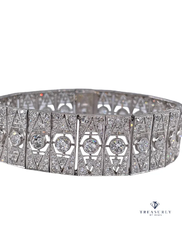 Leather bracelets with adjustable clasp for comfort -French Art Deco 17.05ct Old European Diamond Platinum Line Bracelet