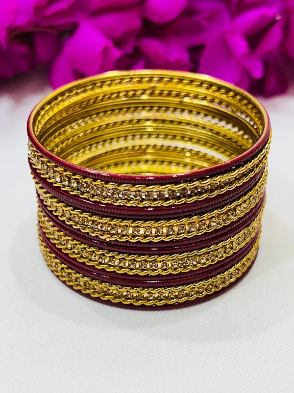 Bangles with sleek opal for iridescent charm -Exquisite Maroon Color Smooth Finishing Metal Bangles For Women