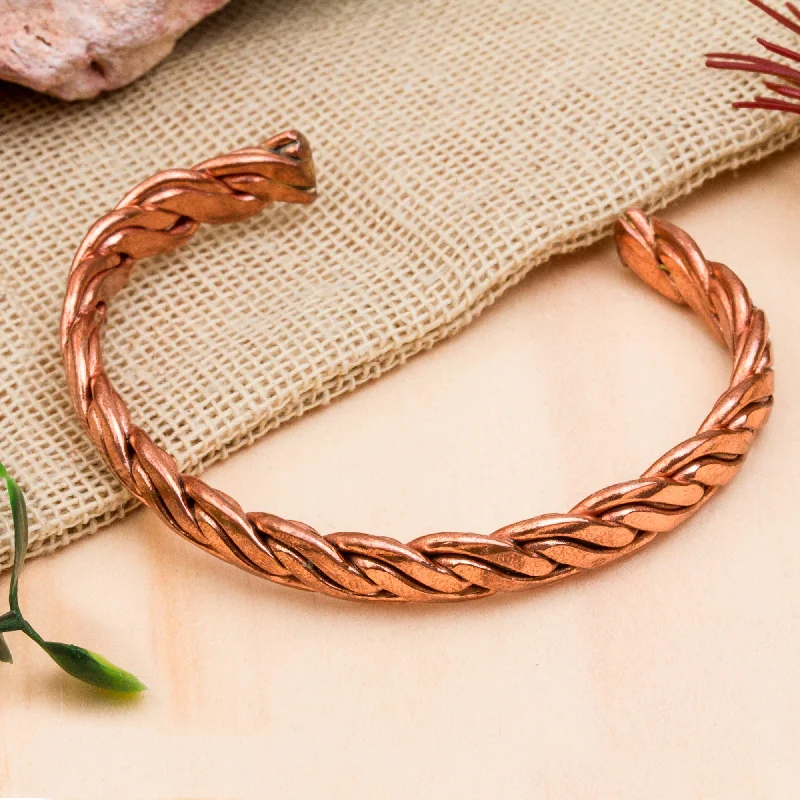 Bracelets with star sapphire for unique shine -Brilliant Bond Handcrafted Braided Copper Cuff Bracelet from Mexico