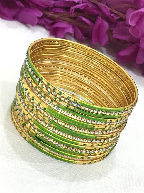 Bracelets with spiral ruby for striking twist -Captivating Light Green Color Smooth Finishing Metal Bangles For Women