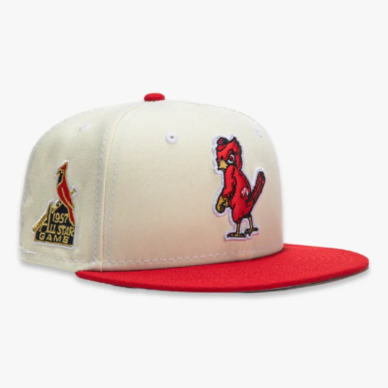 Embroidered cap with custom team initials -New Era x MLB White Dome 'St. Louis Cardinals 1957 All-Star Game' 59Fifty Patch Fitted Hat (Hat Club Exclusive)