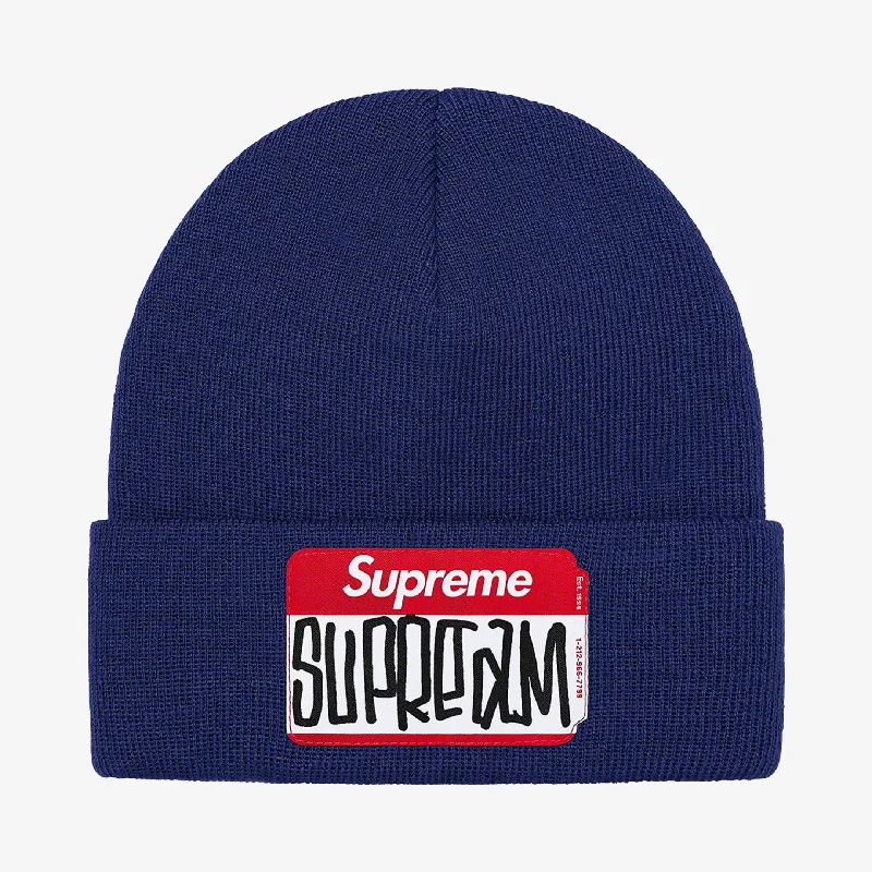 Embroidered name cap for unique personal touch -Supreme Beanie 'Gonz Nametag' Navy (FW21)