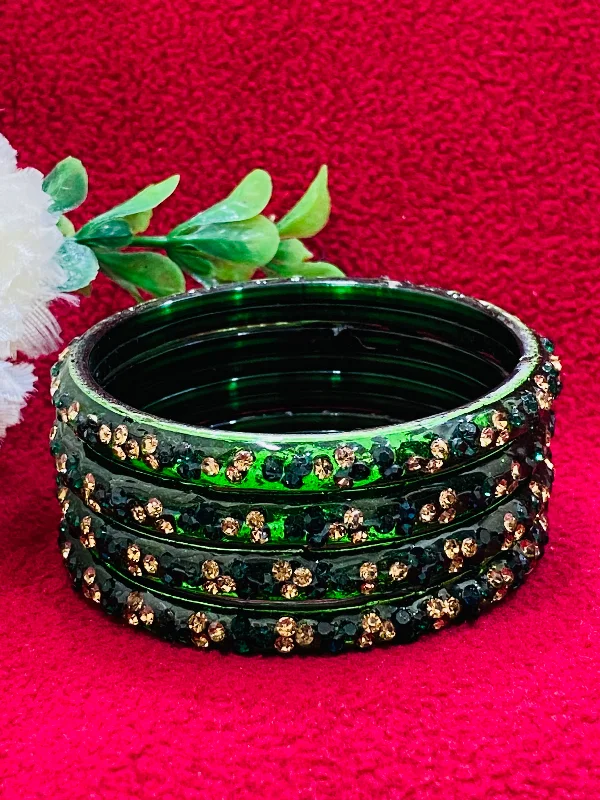 Bracelets with branch patterns for nature flair -Stunning Green Color Stoned Design Glass Bangles For Women