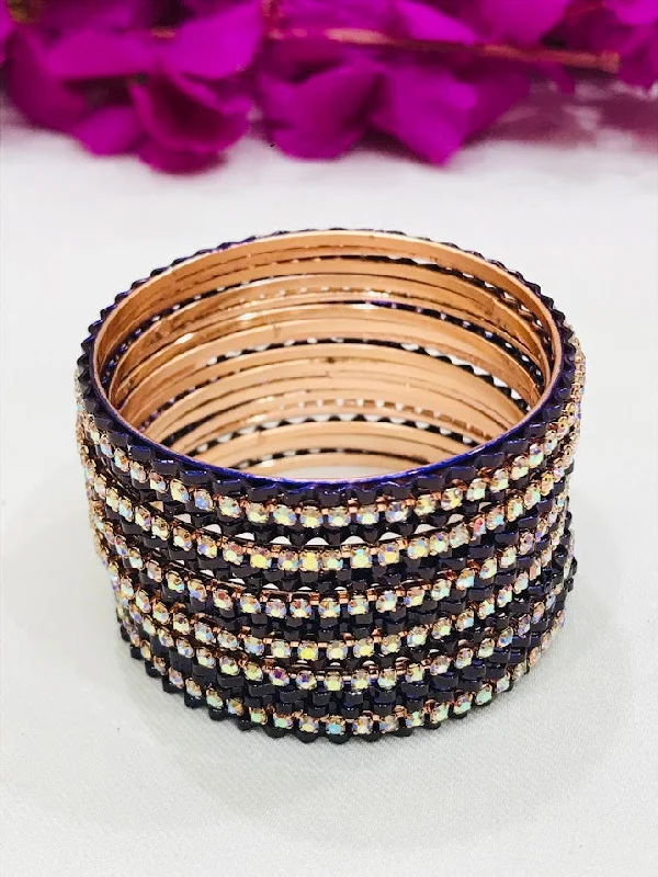 Bracelets with spiral designs for eye-catching twist -Attractive Dark Blue Colored Designer Fancy Bangles With White Stones