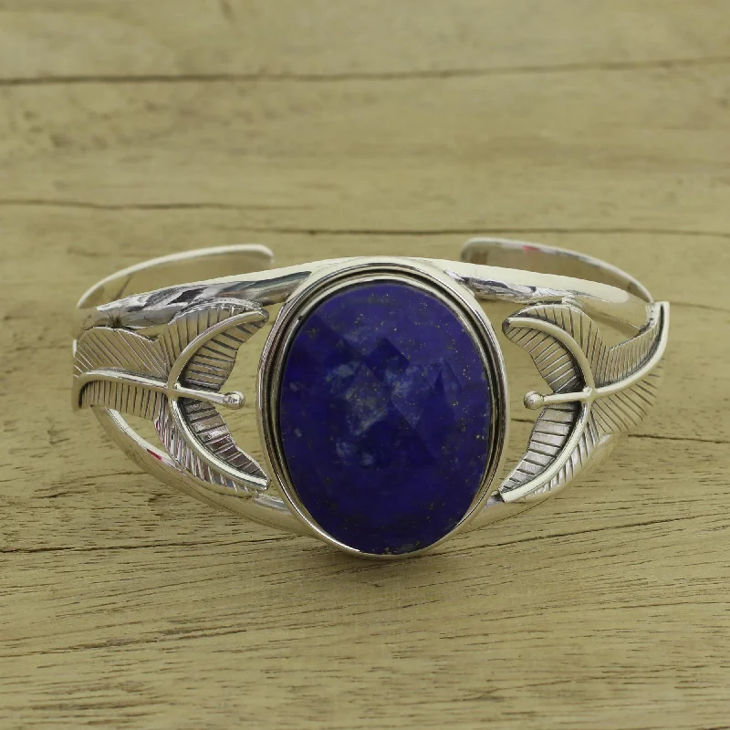 Bangles with twisted metal bands for flair -Lapis Lazuli & Sterling Silver Cuff Bracelet