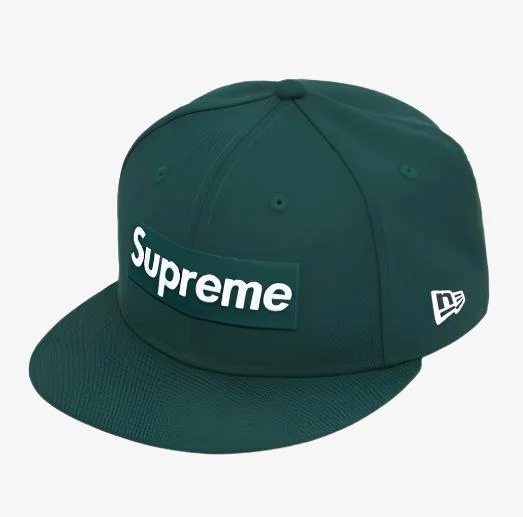 Washed denim cap for broken-in softness -Supreme x New Era Fitted Hat 'World Famous Box Logo' Dark Green (FW20)