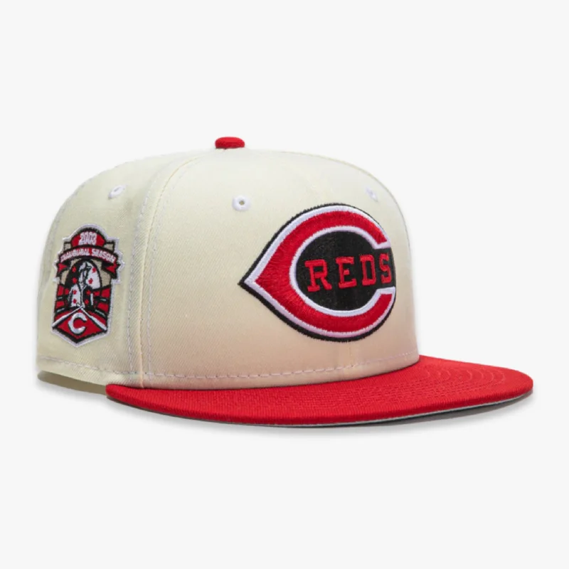 Cotton twill cap for durable daily use -New Era x MLB White Dome 'Cincinnati Reds 2003 Inaugural Season' 59Fifty Patch Fitted Hat (Hat Club Exclusive)