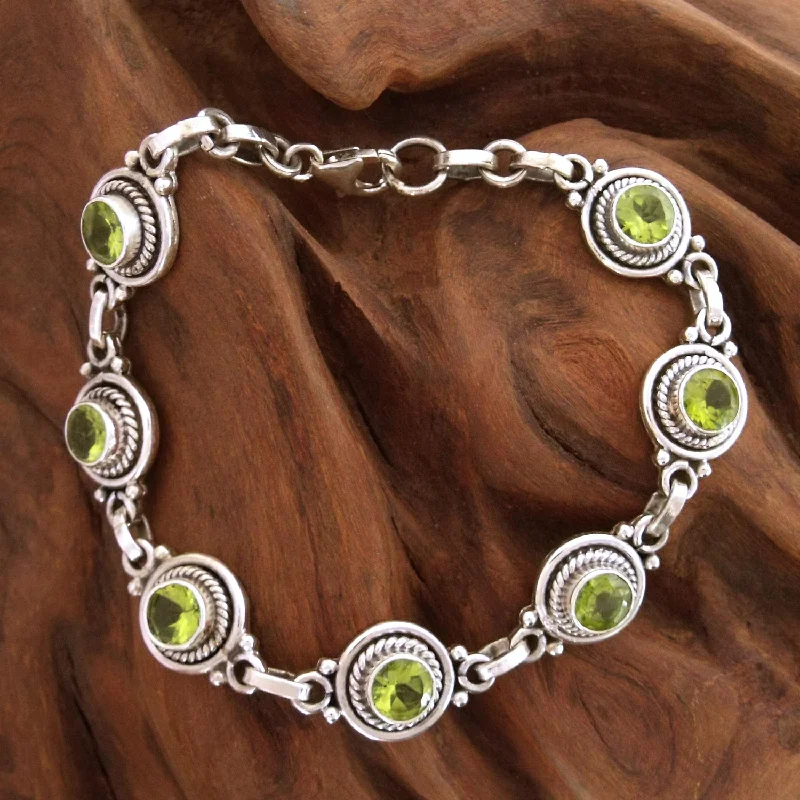 Bangles with rose-cut gems for vintage -Green Mystique Peridot Silver Link Bracelet