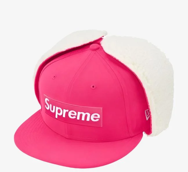 Bright cap for fun festival outfits -Supreme x New Era Earflap Fitted Hat 'Box Logo' Pink (FW21)