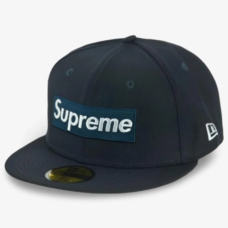 Trucker cap with retro patch design -Supreme x New Era Fitted Hat 'No Comp Box Logo' Navy (FW21)