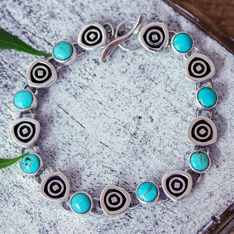 Bangles with mandala engravings for mindfulness -Morning Sky Taxco Style Turquoise Link Bracelet from Mexico