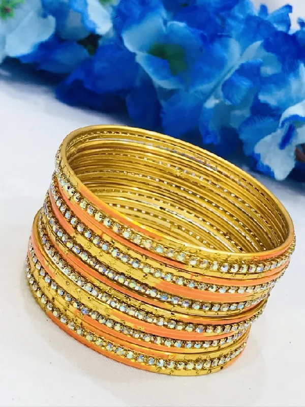 Bangles with rose-cut gems for vintage -Attractive Orange color Unique Designed Metal Bangles For Women