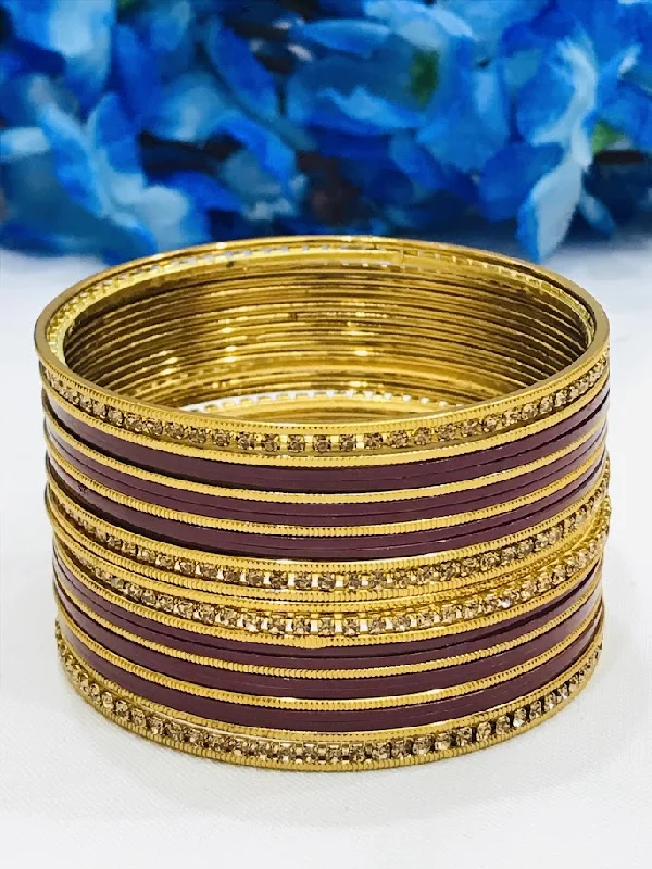 Bangles with topaz gems for icy blue -Gorgeous Maroon Color Party Wear Metal Bangles For Women