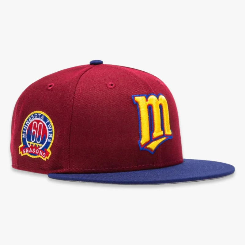 Adjustable cap with sturdy velcro closure -New Era x MLB Sangria 'Minnesota Twins 60th Anniversary' 59Fifty Patch Fitted Hat (Hat Club Exclusive)