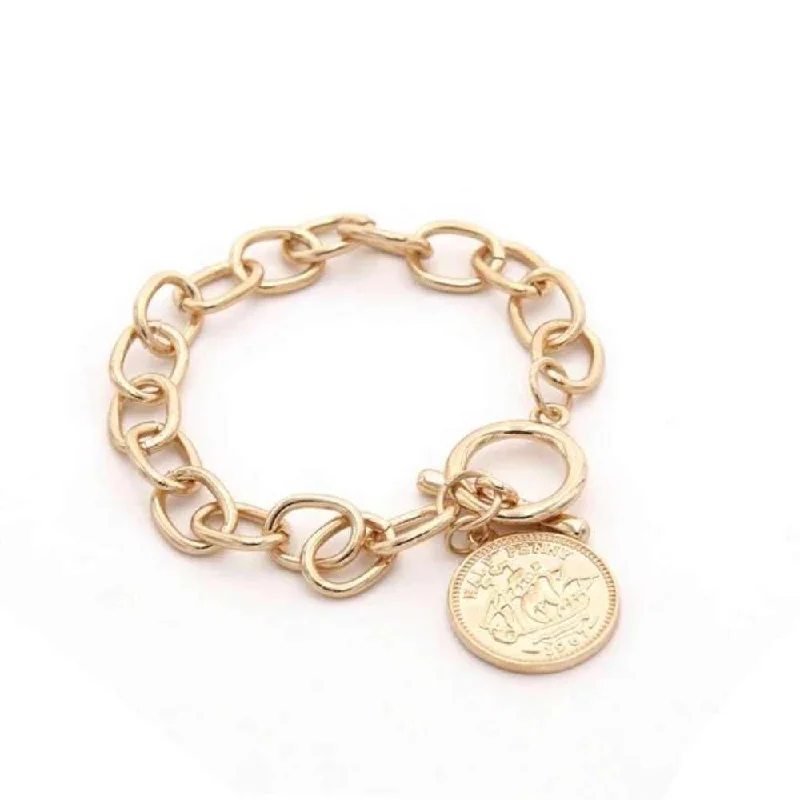 Bangles with sleek matte finish for subtlety -Coin Charm Bracelet