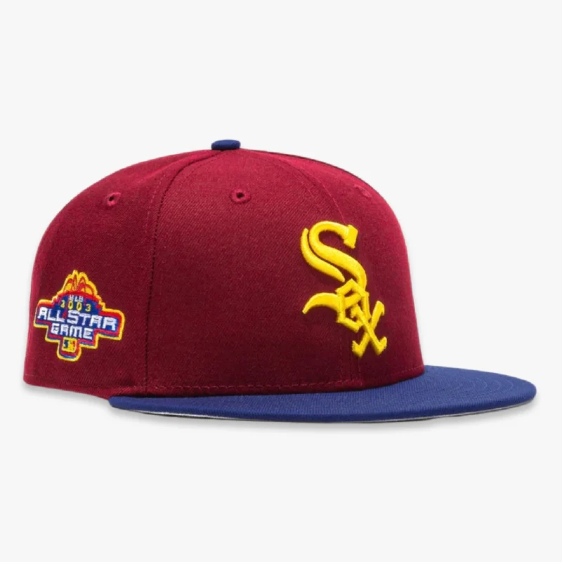 Embroidered sports cap for team pride display -New Era x MLB Sangria 'Chicago White Sox 2003 All-Star Game' 59Fifty Patch Fitted Hat (Hat Club Exclusive)