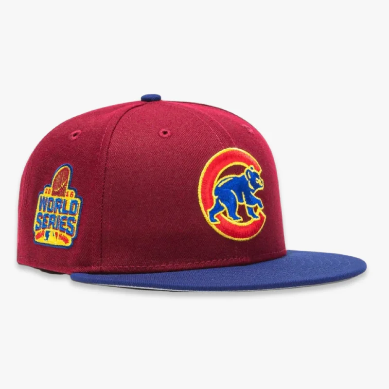 Soft cotton cap with breathable mesh back -New Era x MLB Sangria 'Chicago Cubs 2016 World Series' 59Fifty Patch Fitted Hat (Hat Club Exclusive)