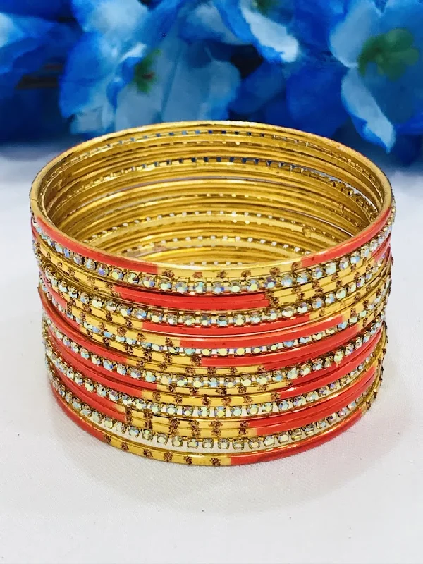 Bracelets with polished coral for vibrant shine -Beautiful Orange Color Party Wear Metal Bangles For Women