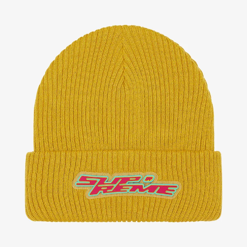 Sports team cap for game day support -Supreme Patch Beanie 'Raised Logo' Mustard (FW21)