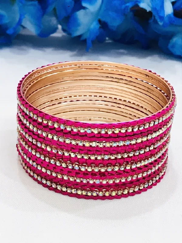 Bracelets with pearl beads for classic beauty -Amazing Rani Pink Color Designer Party Wear Metal Bangles For Women