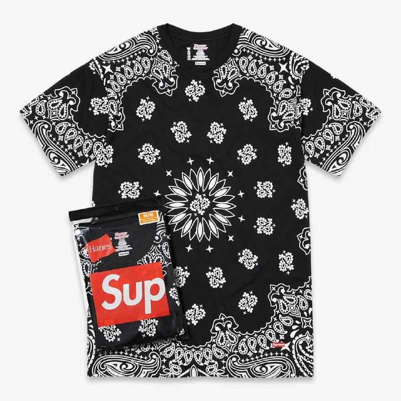 Soft cotton cap for all-day wear ease -Supreme x Hanes Tagless Tees 'Bandana' (2 Pack) Black (FW22)