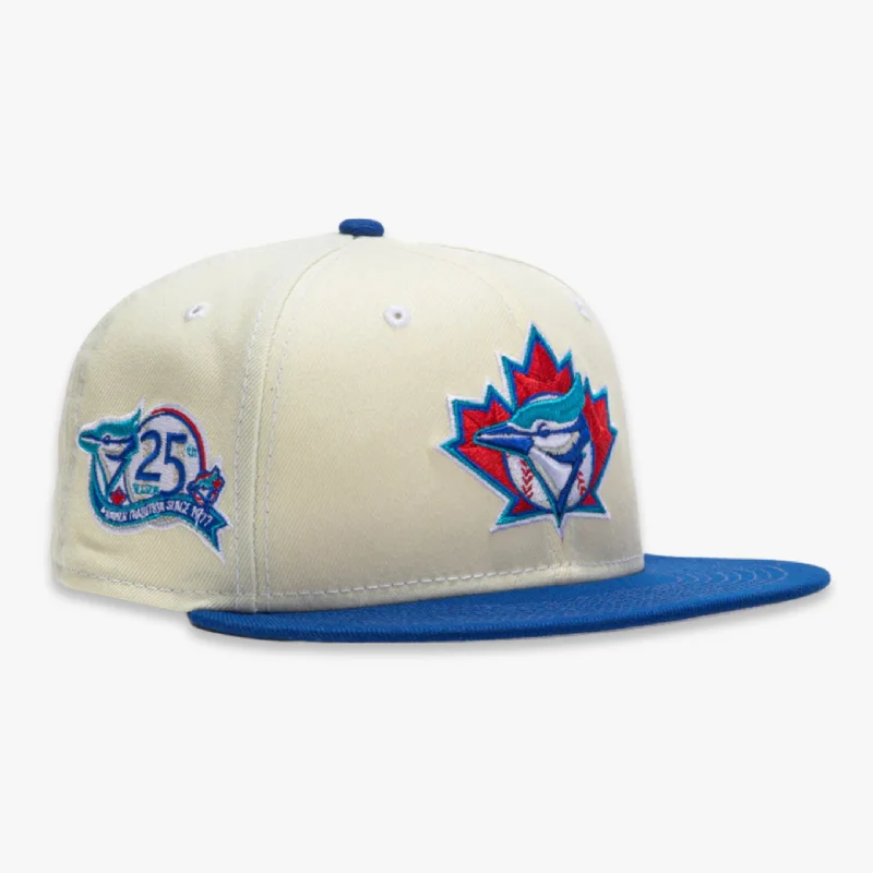 Retro baseball cap with classic team colors -New Era x MLB White Dome 'Toronto Blue Jays 25th Anniversary' 59Fifty Patch Fitted Hat (Hat Club Exclusive)