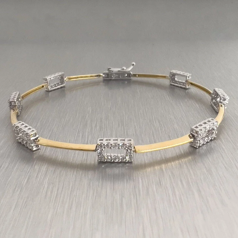 Bracelets with faceted aquamarine for sea glow -18k White & Yellow Gold Diamond Rectangle Station Bracelet 1.00ctw 7" 6.4g