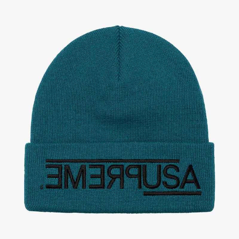 Washed cap with soft vintage feel -Supreme Beanie 'USA' Work Teal (FW21)