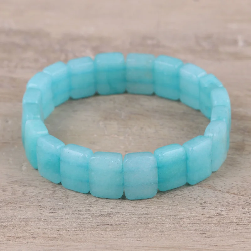 Bracelets with turquoise beads for boho vibes -Harmonious Beauty in Blue Agate Beaded Stretch Bracelet in Blue from India