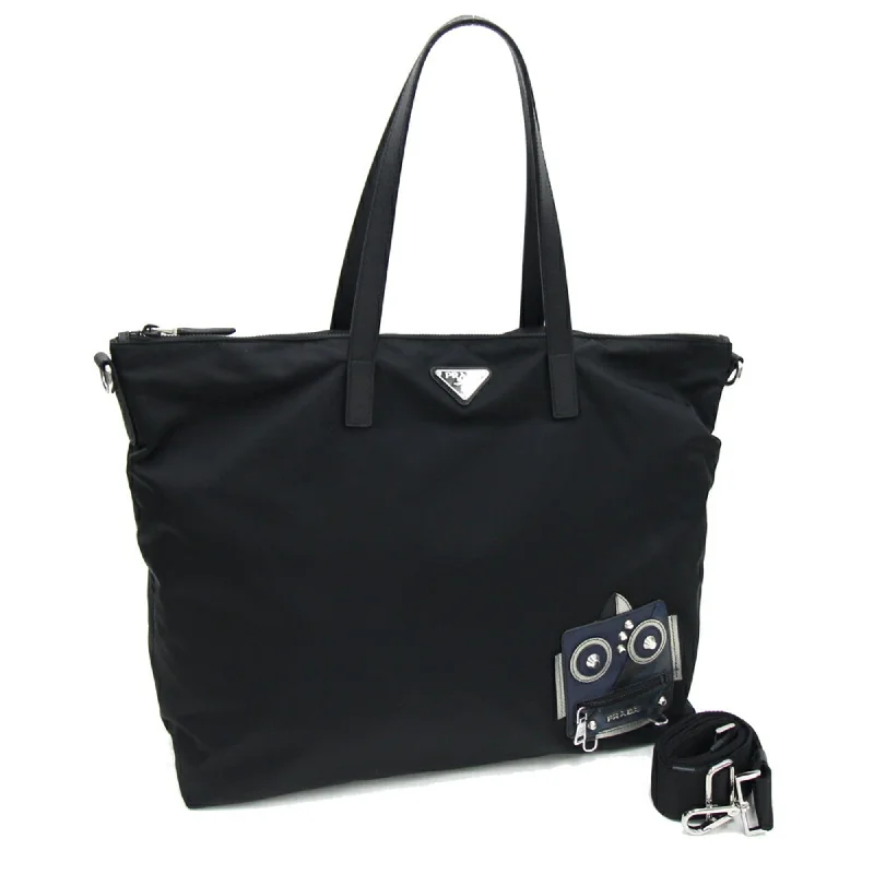 Handle bags with sturdy canvas for longevity -Prada  Nylon Leather Tote Bag (Pre-Owned)