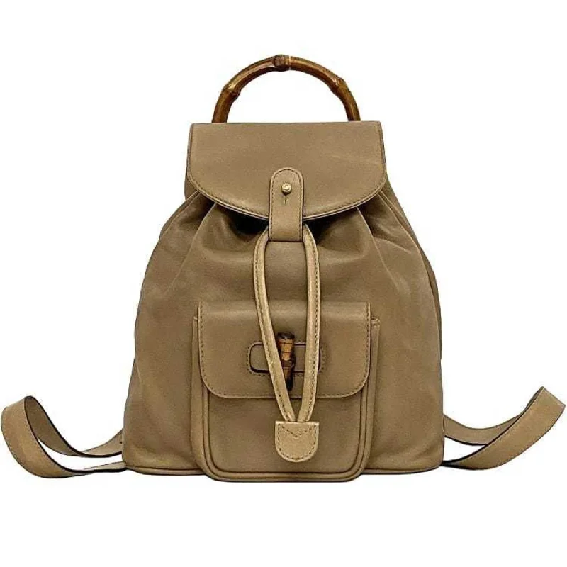 Handle bags with spacious pockets for travel -Gucci  Leather Bamboo Backpack (Pre-Owned)