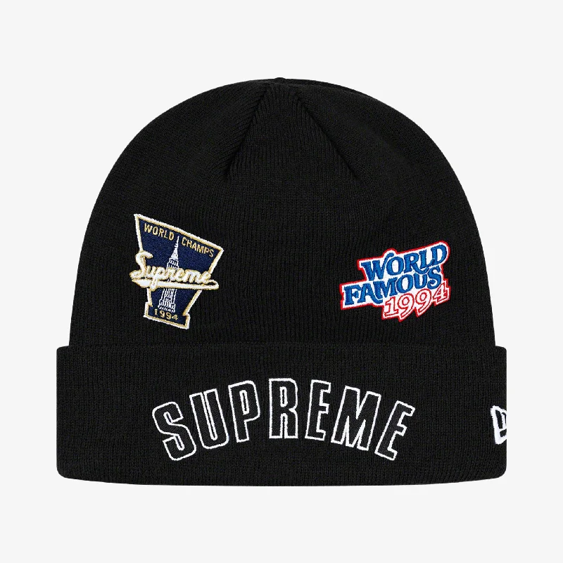 Designer cap for high-end brand appeal -Supreme x New Era Beanie 'Championship' Black (FW19)