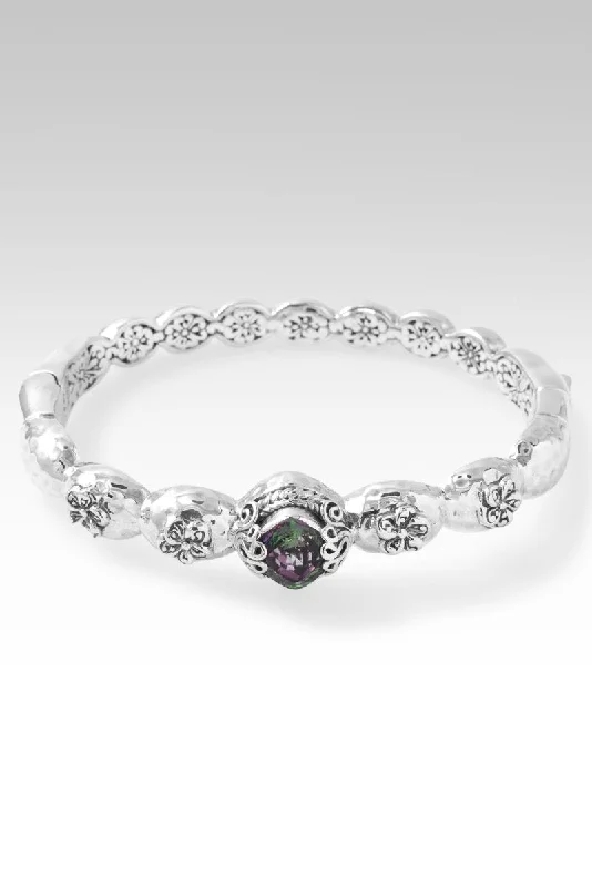 Bracelets with opal gems for iridescent glow -Blooming Joy Bangle™ in Chrome Chameleon™ Mystic Quartz