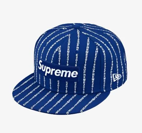 Lightweight cap for easy travel packing -Supreme x New Era Fitted Hat 'Text Stripe' Royal (SS19)