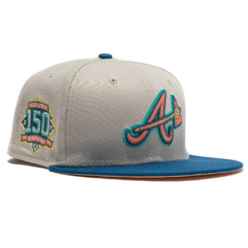 Black snapback cap for sharp modern looks -New Era x MLB Ocean Drive 'Atlanta Braves 150th Anniversary' 59Fifty Patch Fitted Hat (Hat Club Exclusive)