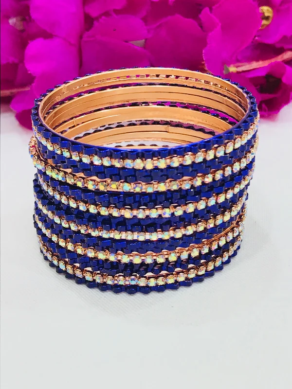 Bracelets with engraved messages for sentiment -Beautiful Blue Color Fancy Designer Metal Bangles For Girls