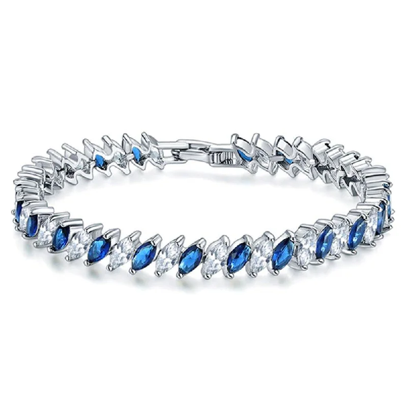 Bracelets with starburst topaz for radiant beauty -Cubic Zirconia Tennis Bracelet with Marquise Cut Sapphire and Clear AAA+ Cubic Zirconia