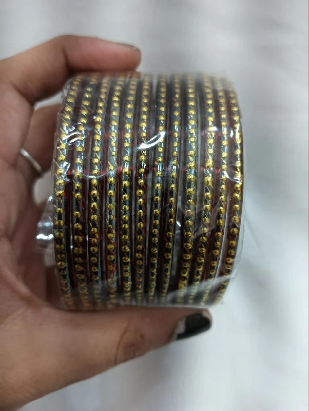 Bangles with topaz gems for icy blue -Attractive Maroon Color Checked Design Glass Bangles For Women