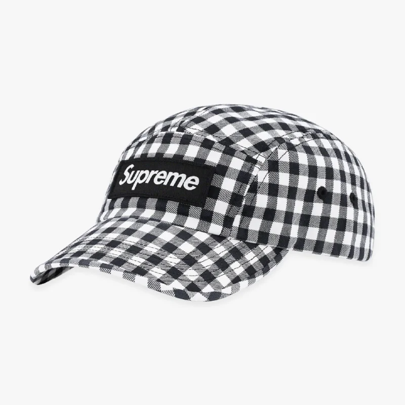 Fitted trucker cap for custom head fit -Supreme Camp Cap 'Gingham' Black (SS23)