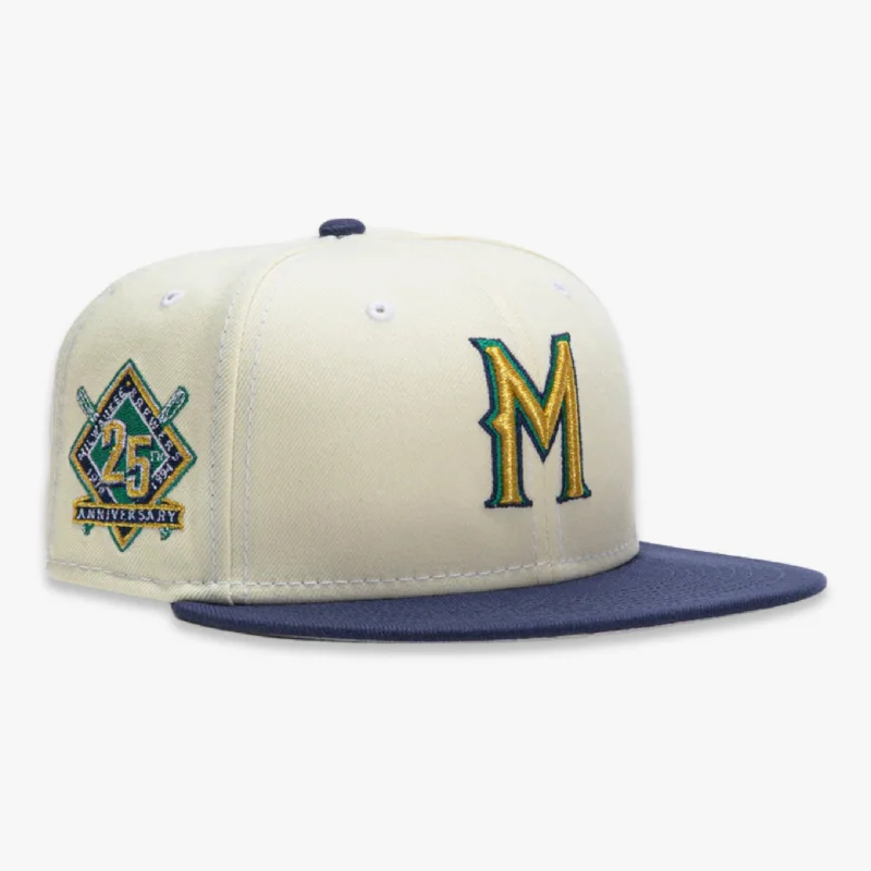 Adjustable snapback cap for easy fit tweaks -New Era x MLB White Dome 'Millwaukee Brewers 25th Anniversary' 59Fifty Patch Fitted Hat (Hat Club Exclusive)