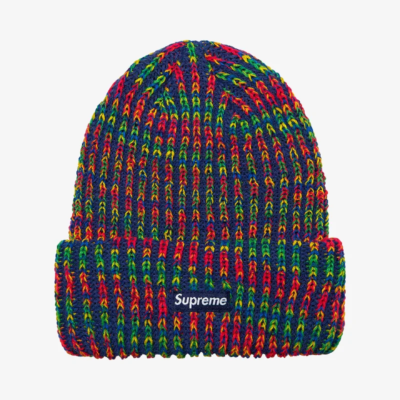 Premium cap with leather strap accent -Supreme Rainbow Knit Loose Gauge Beanie Navy (FW21)