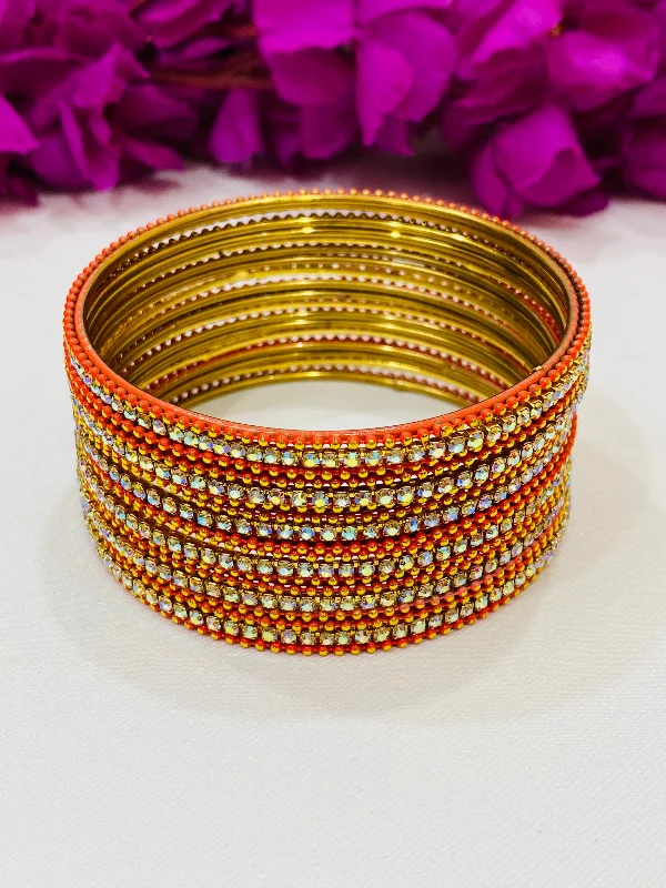 Bangles with blue quartz for cool tones -Alluring Orange Color Bangles With Flashing White Stone For Women